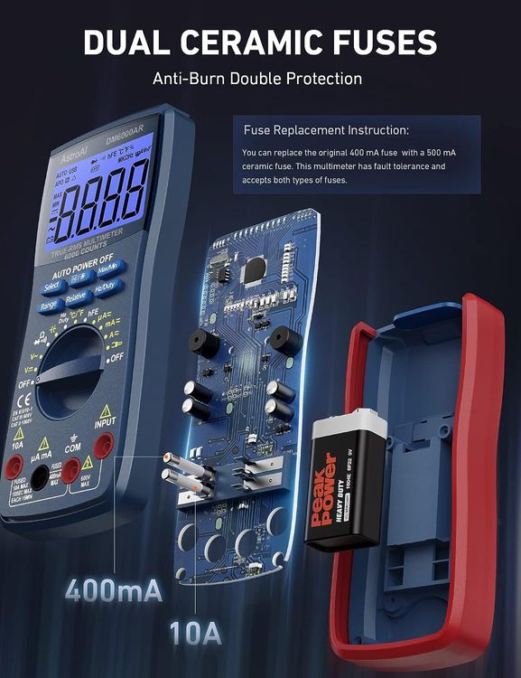 No. 9 - AstroAI Digital Multimeter and Analyzer TRMS 6000 Counts Volt Meter Ohmmeter Auto-Ranging Tester - 5