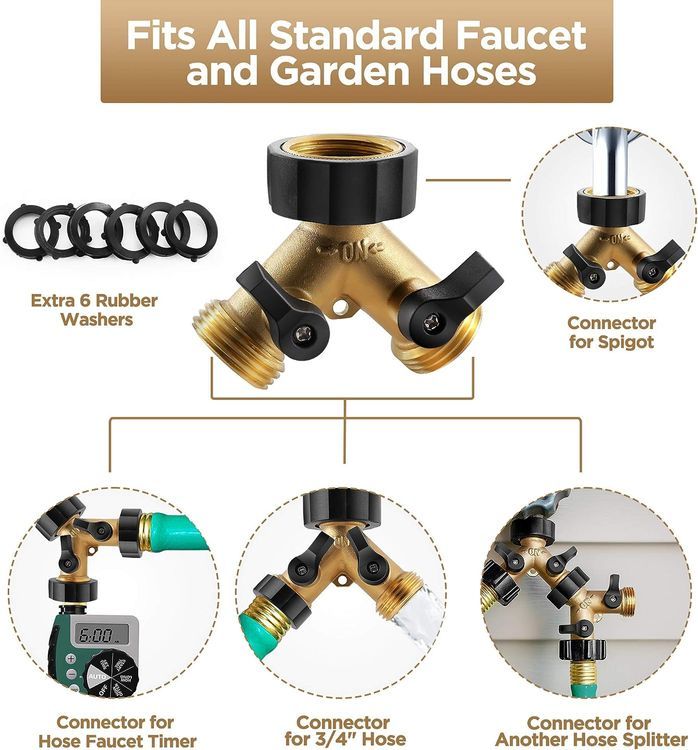 No. 7 - IPOW Solid Brass Y Valve Garden Hose Connector Splitter - 3