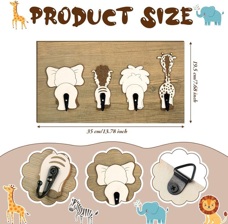 No. 3 - Safari Nursery Decor Wall Hooks - 2