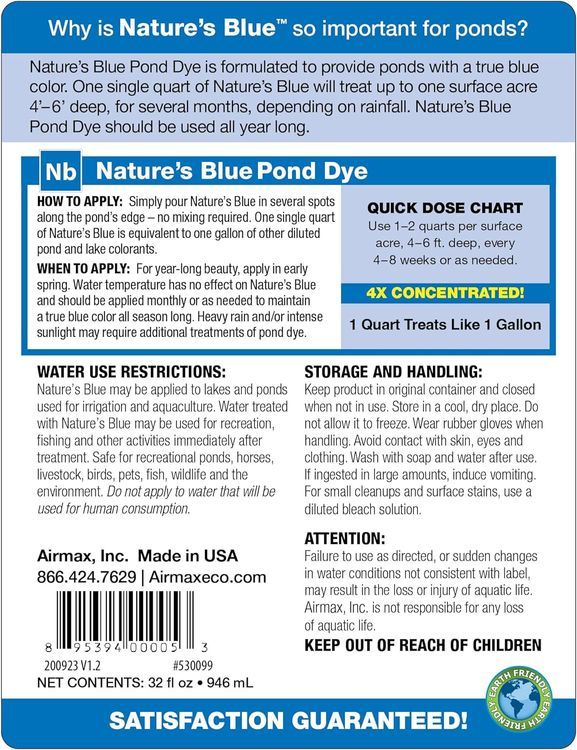 No. 9 - Airmax 4X Concentrated Nature's Blue Liquid Pond Dye, Treats Like 1 Gallon, Ecofriendly - 2