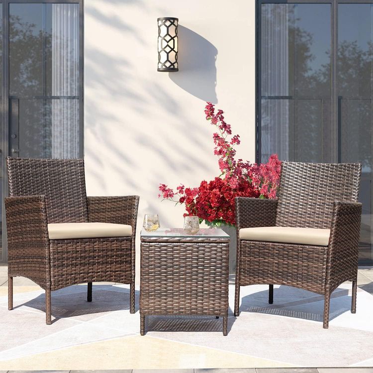 No. 7 - Greesum 3-Piece Patio Furniture PE Rattan Wicker Chair Conversation Set - 2