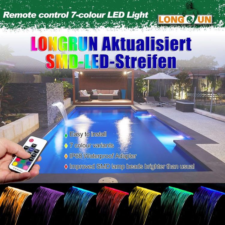 No. 1 - LONGRUN Waterfall Spillway Multi-Color LED Light Outdoor Pool Fountain - 3