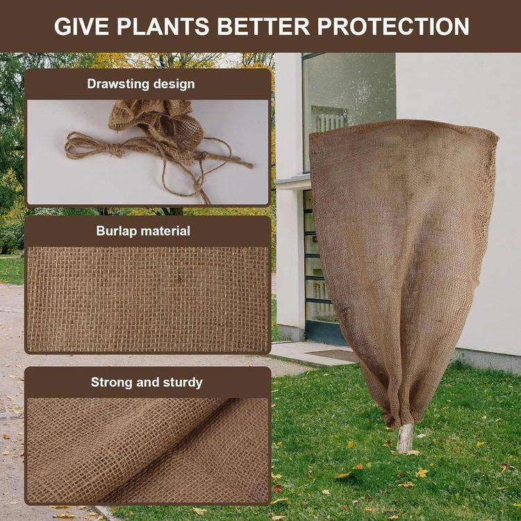 No. 6 - 3 Pack 24" x 40" Reusable Warm Burlap Winter Plant Cover Bags with Drawstring - 2