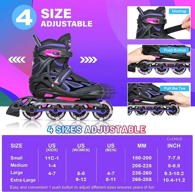 No. 1 - 2PM SPORTS Vinal Girls Adjustable Flashing Inline Skates - 5