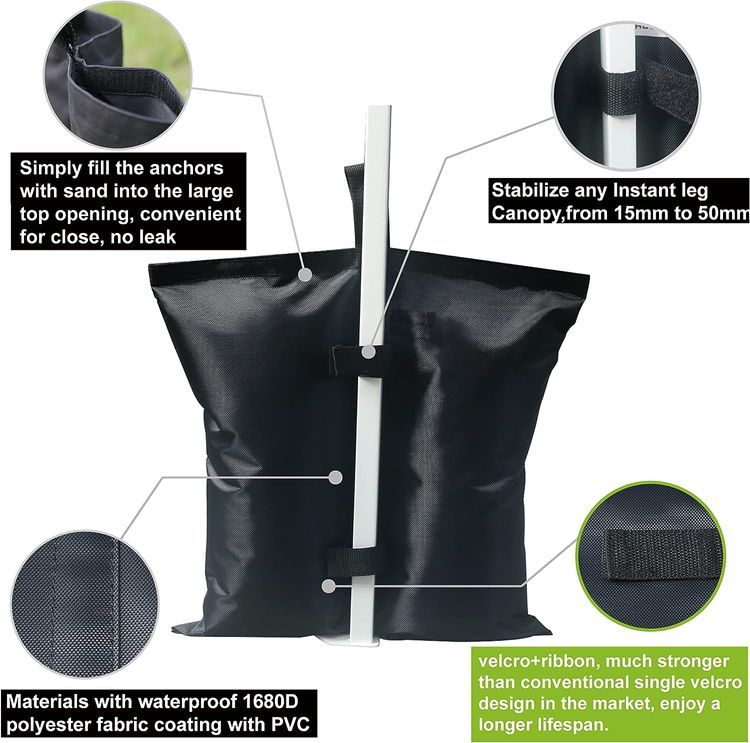 No. 6 - ABCCANOPY Canopy Weights 150 LBS Gazebo Tent Sand Bags,4pcs-Pack (Black) - 3
