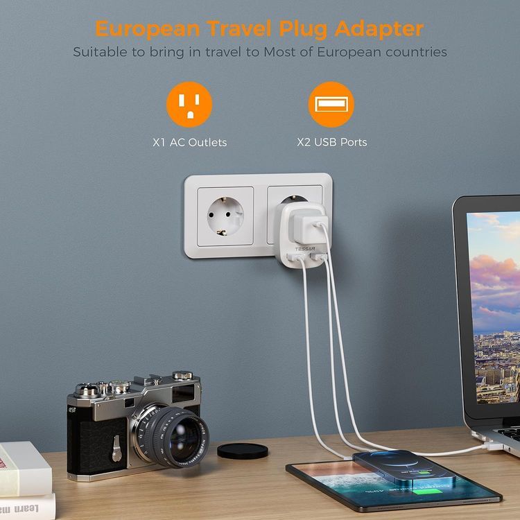 No. 1 - TESSAN European Travel Plug Adapter - 3