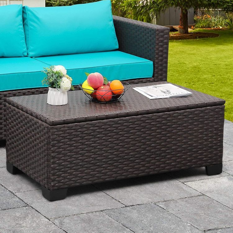 No. 4 - Rattaner Outdoor Storage Table Wicker Patio Coffee Table - 1