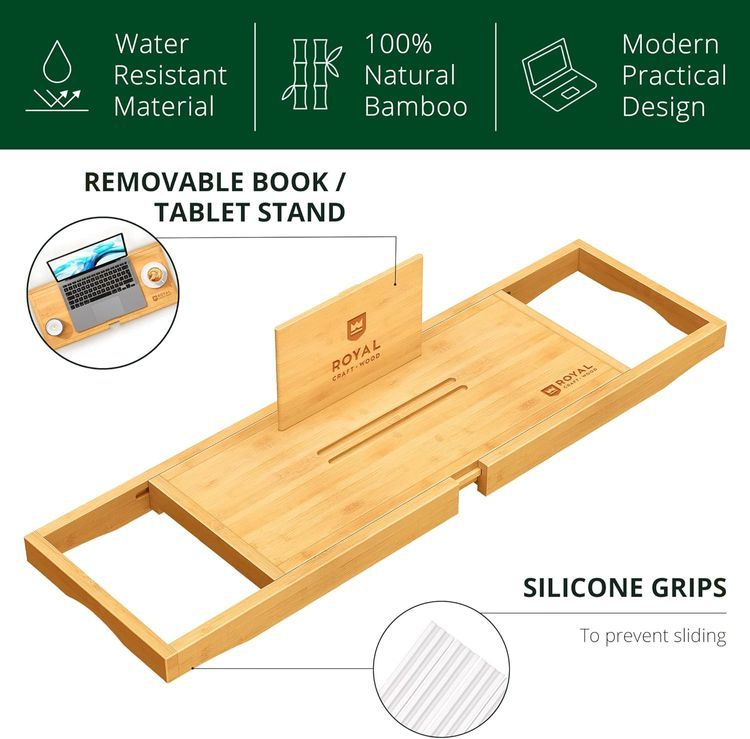 No. 8 - ROYAL CRAFT WOOD Luxury Bathtub Tray Caddy - 2