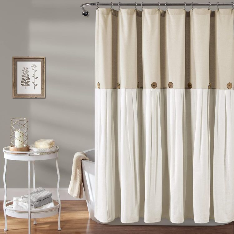 No. 9 - Linen Button Farmhouse Shower Curtain - 1