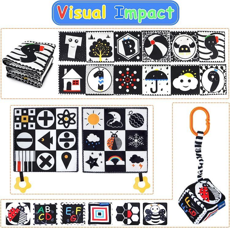 No. 4 - KUANGO 3 Pcs Black and White High Contrast Baby Toys - 2