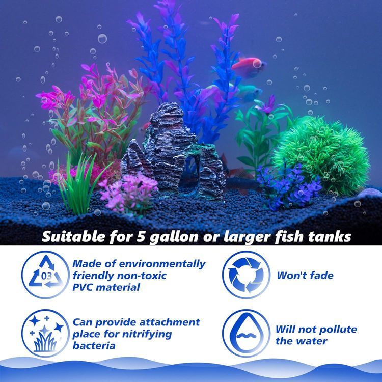 No. 7 - Ameliade Aquarium Decorations Fish Tank Artificial Plastic Plants & Cave Rock Decor Set - 3