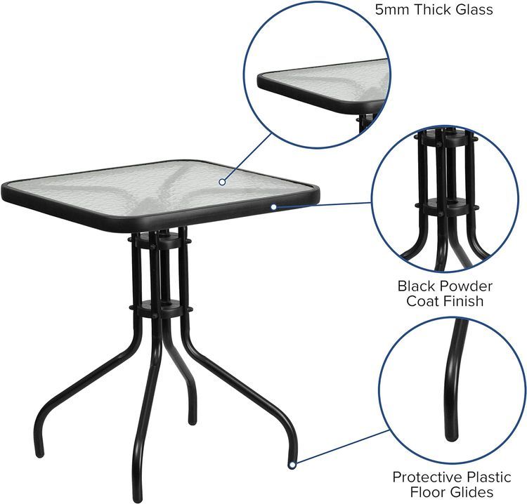 No. 10 - Flash Furniture Barker 23.5'' Square Tempered Glass Metal Table - 3