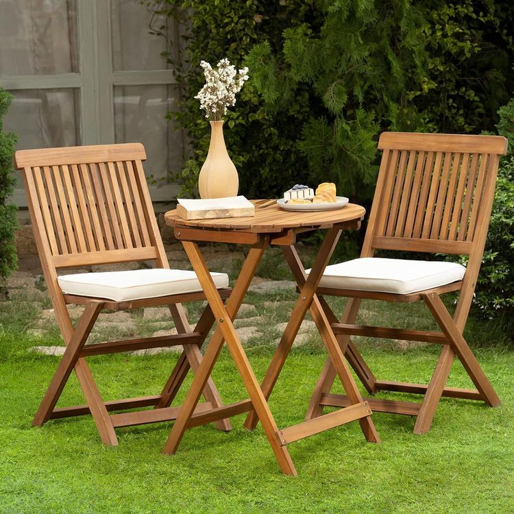 No. 10 - IDZO, Round Table Heavy Duty 400lbs Capacity Patio Bistro Set 3 Piece Outdoor, Folding Chairs w/Cushion - 1