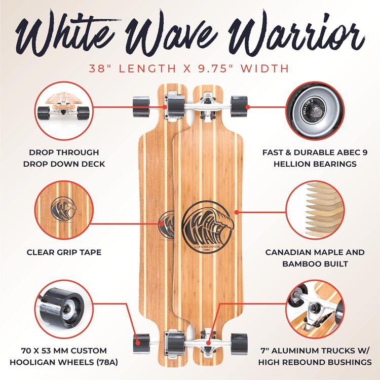 No. 6 - White Wave Bamboo Longboard Skateboard - 2