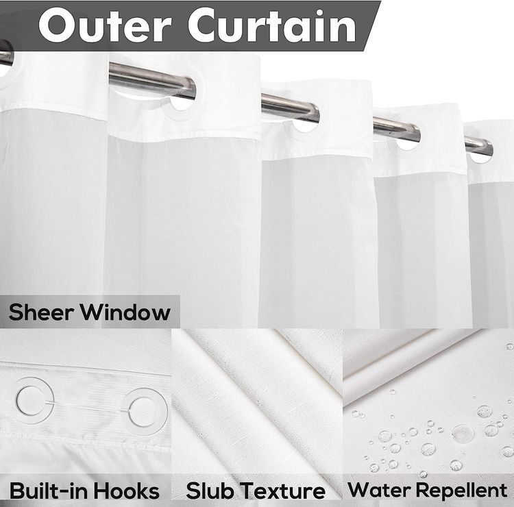 No. 5 - River Dream No Hook Slub Textured Shower Curtain with Snap-in PEVA Liner Set - 3
