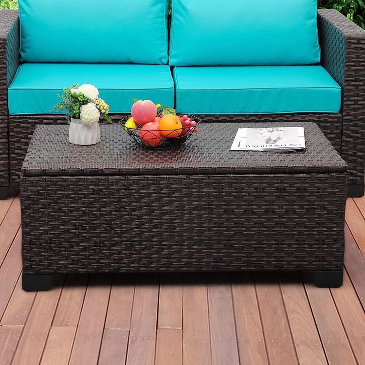 No. 4 - Rattaner Outdoor Storage Table Wicker Patio Coffee Table - 5