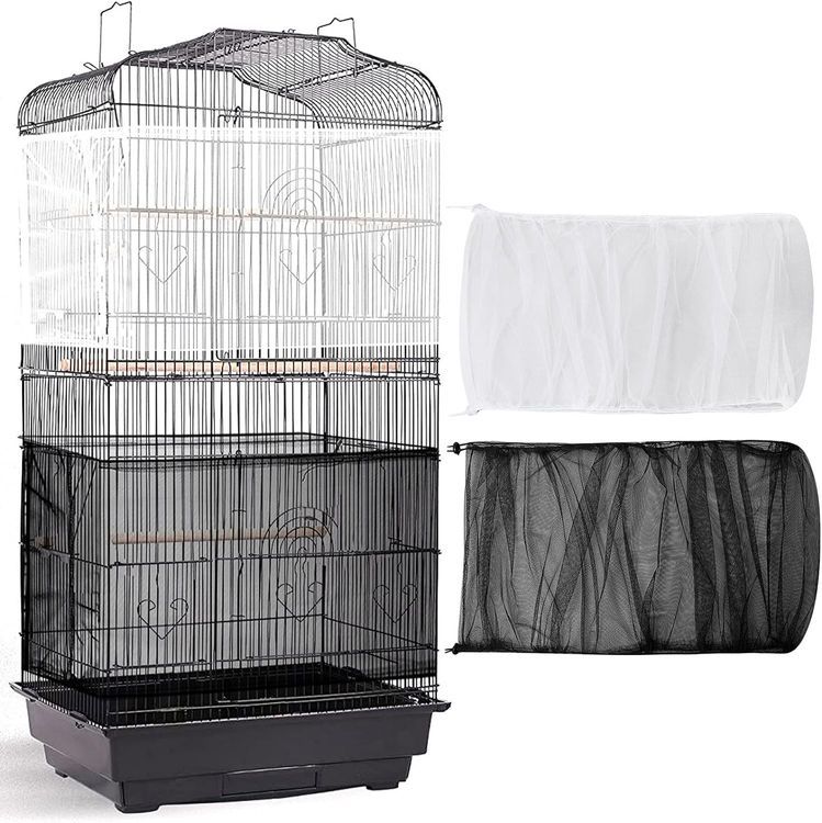 No. 3 - 2 Pieces Adjustable Bird Cage Cover Birdcage Nylon Mesh Netting Birdcage Cover Seed Catcher Soft Skirt Guard - 1