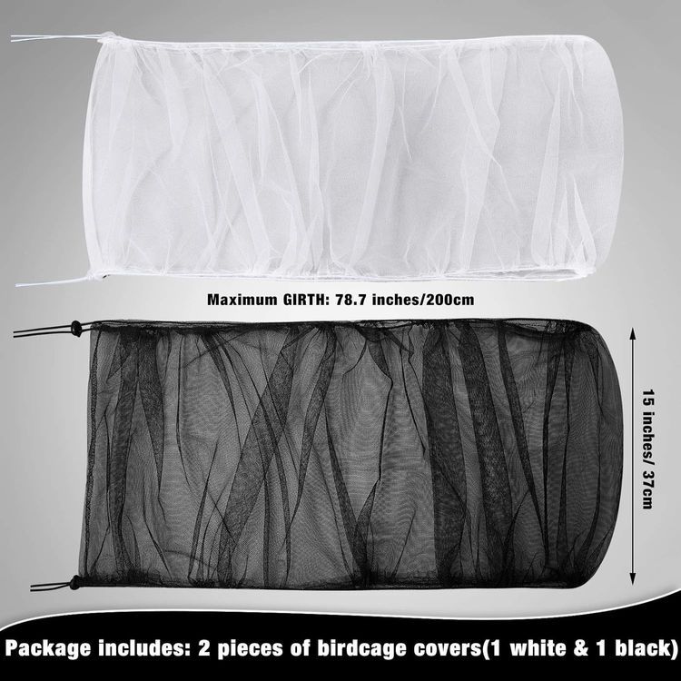 No. 3 - 2 Pieces Adjustable Bird Cage Cover Birdcage Nylon Mesh Netting Birdcage Cover Seed Catcher Soft Skirt Guard - 2