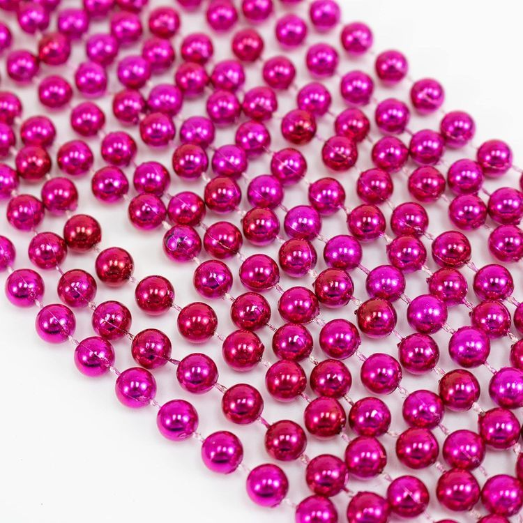 No. 8 - 33" Metallic Hot Pink Plastic Mardi Gras Beads Necklace (12 Pack) - 2