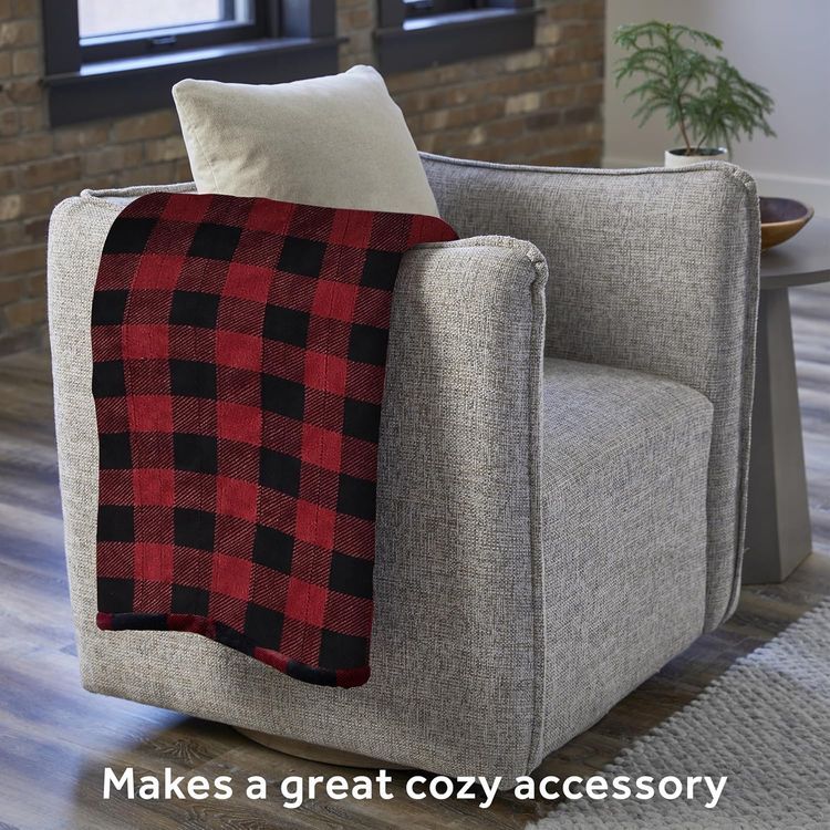 No. 5 - Sunbeam Royal Luxe Red Black Buffalo Plaid Heated Personal Throw - 5