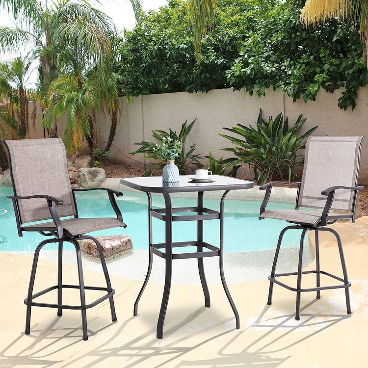 No. 1 - Vongrasig 3 Piece Patio Swivel Bar Set - 1