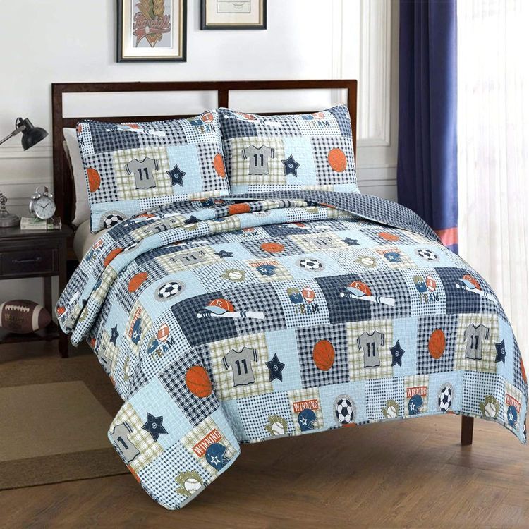 No. 3 - Cozy Line Home Fashions Blue Sports Quilt Set - 2