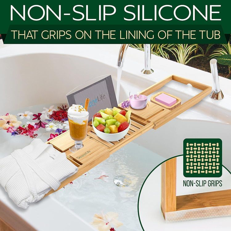 No. 5 - SereneLife Bamboo Bathtub Caddy - 5