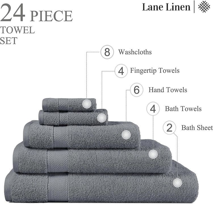 No. 10 - LANE LINEN 24 Pc Towels for Bathroom - 2