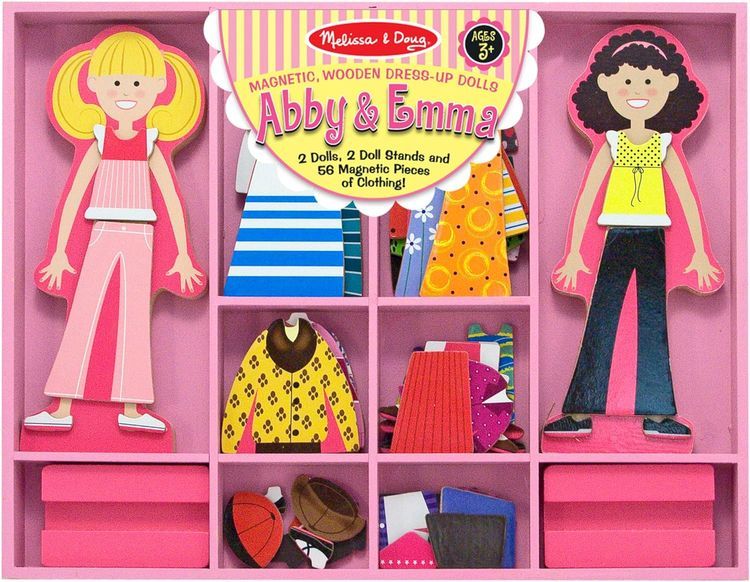 No. 4 - Melissa & Doug Abby and Emma Deluxe Magnetic Wooden Dress-Up Dolls Play Set - 1