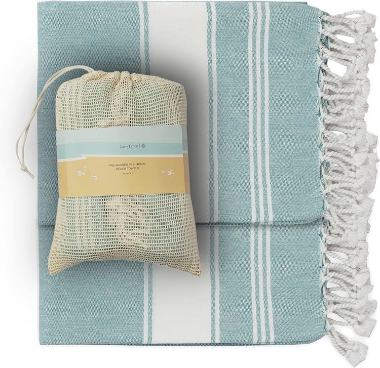 No. 1 - LANE LINEN 100% Cotton Beach Towel with Bag 2 Pack Towels - 1